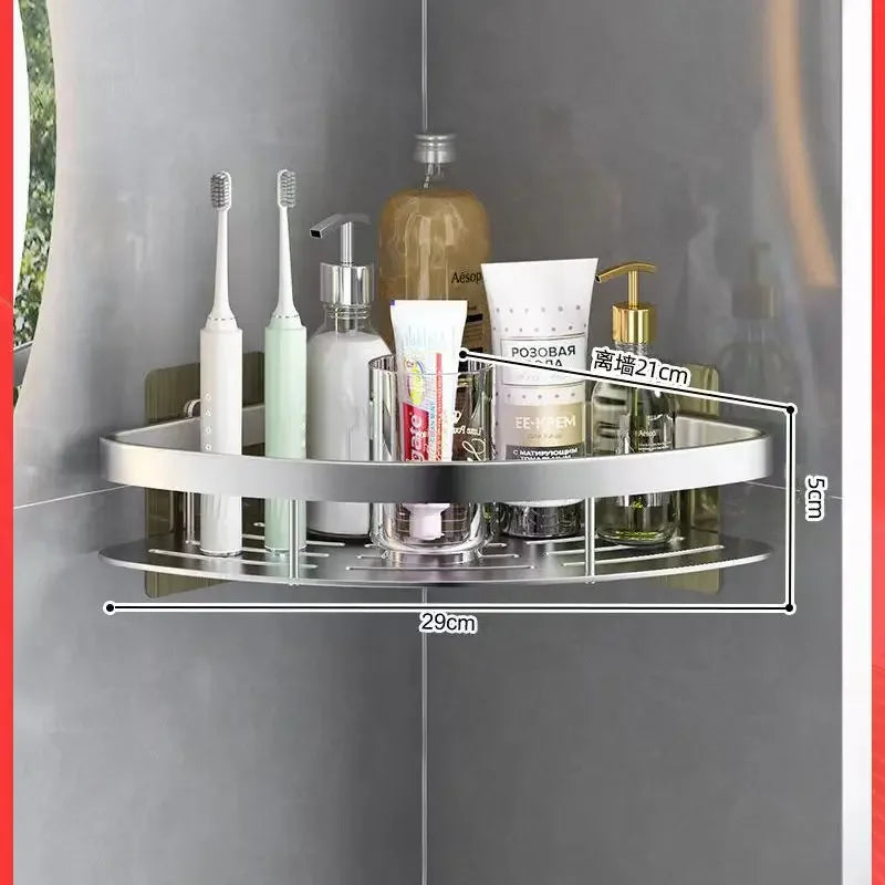 Bathroom Shelf Aluminum Alloy Shampoo Rack Makeup Storage Organizer Shower Shelf Bathroom Accessories No Drill Wall Corner Shelf - NJPH Best Selling 