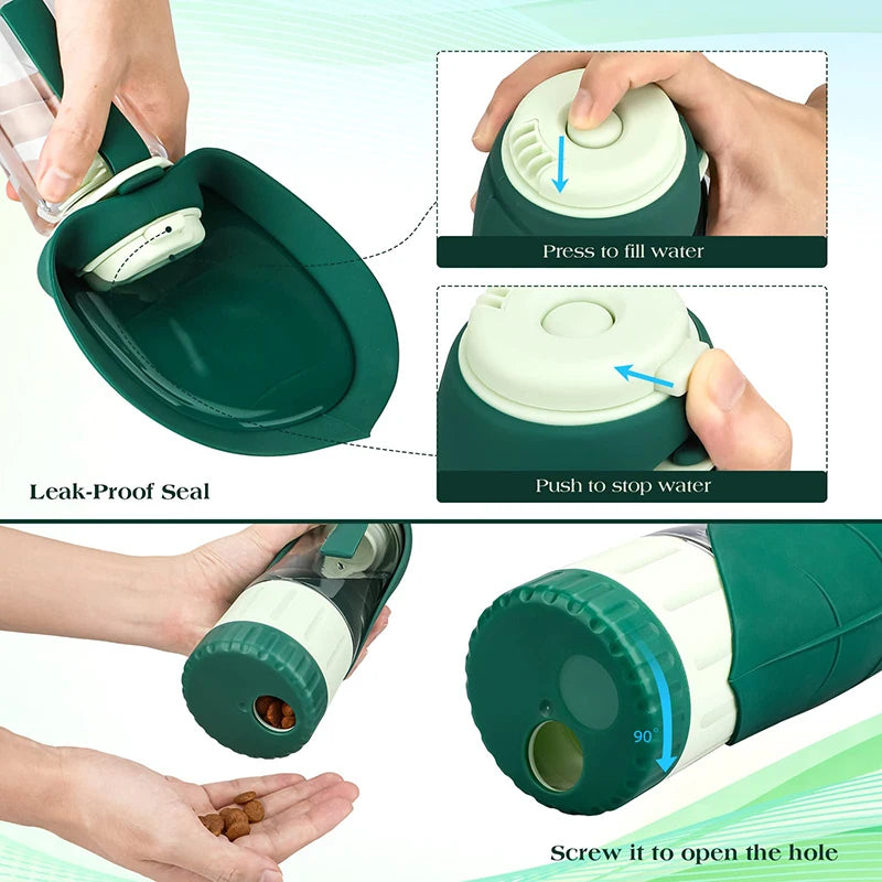 Portable Dog Water Bottle Food Container 2 In 1 Leakproof Pet Drinking Dispenser Feeder Cup For Outdoor Walking Hiking - NJPH Best Selling 