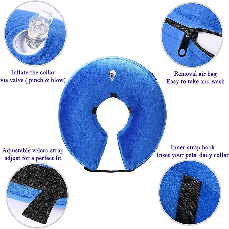 Protective Inflatable Dog Cat Collar Soft Pet Recovery Collar Elizabethan Collar For Small Large Dogs Not Block Vision E-Collar - NJPH Best Selling 