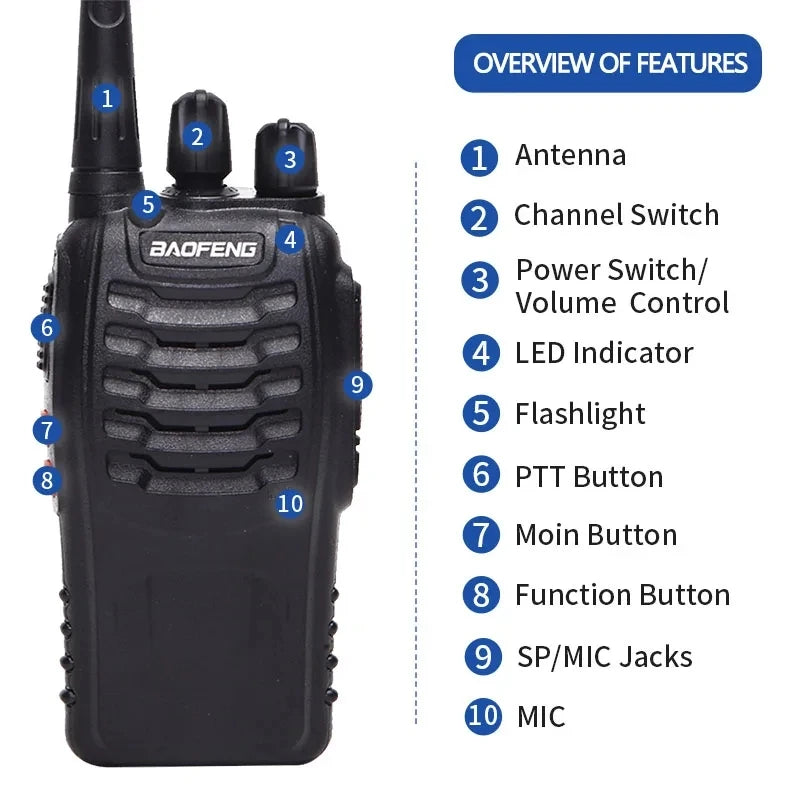 2/4PCS Baofeng BF-888S 12W Walkie Talkie Dual Band Portable Long Range Standby UHF 400-470MHz USB Ham Two Way Radio for Hunting - NJPH Best Selling 