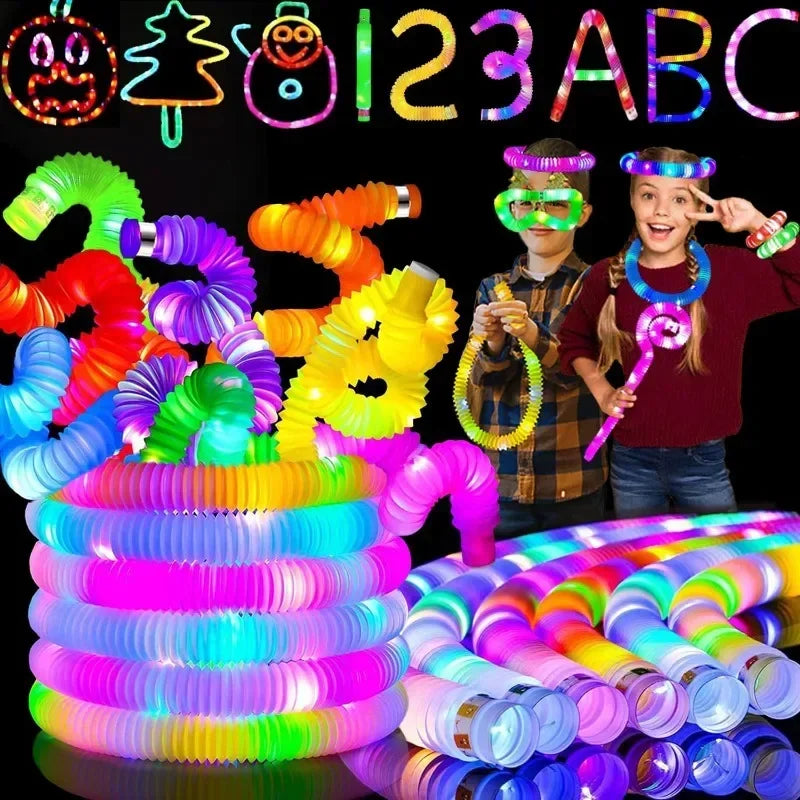 6/18/- pcs Pop Tubes Lighted LED Sensory Toys Pull Stretch Tube Toddlers Gifts Children's Luminous Popping Party Game Supplies - NJPH Best Selling 