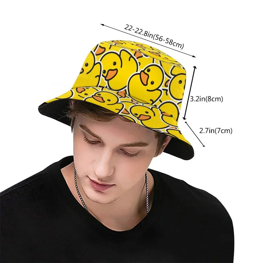 Summer Sun Hat Reversible Yellow Duck Bucket Hat for Men Women Cotton Bob Panama Girls Beach Travel Outdoor Fisherman Hat - NJPH Best Selling 