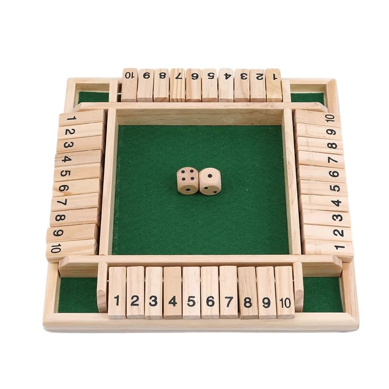 Deluxe Four Sided 10 Numbers Shut The Box Board Game Set Dice Party Club Drinking Games for Adults Families - NJPH Best Selling 