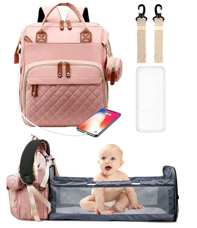 3 In 1 Diaper Bag Backpack Foldable Baby Bed Waterproof Travel Bag with USB Charge Diaper Bag Backpack with Changing Bed 3 types - NJPH Best Selling 