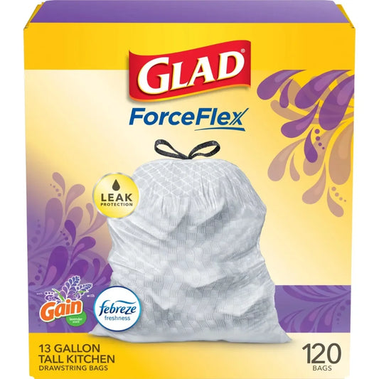 ForceFlex 13-Gallon Kitchen Trash Bags, Gain Lavender Scent and Febreze, 120 Bags - NJPH Best Selling 