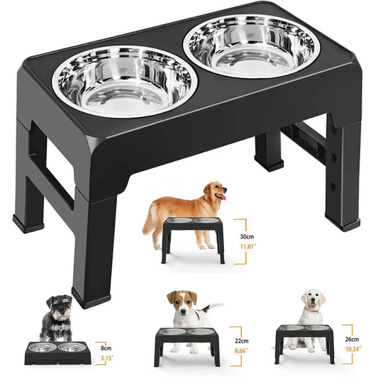 Dog Bowls Double Adjustable Elevated Feeder Pet Feeding Raise Stainless Steel Cat Food Water Bowls with Stand Lift Dining Tabel - NJPH Best Selling 