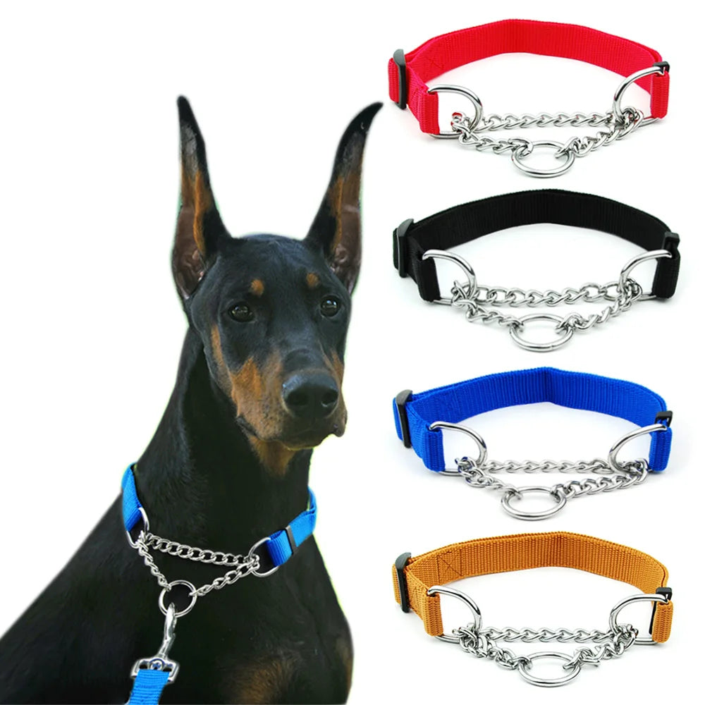 Adjustable Collar for Large Dogs Nylon Pet Dog Slip Pinch Collar Dog Training Accessories Dog Collar with Welded Link Chain - NJPH Best Selling 