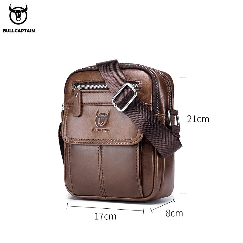 Bullcaptain Casual Men's Shoulder Bags Business Messenger Bag high-Quality Men's Cow Leather Bag's Mini Large Capacity Pocket - NJPH Best Selling 