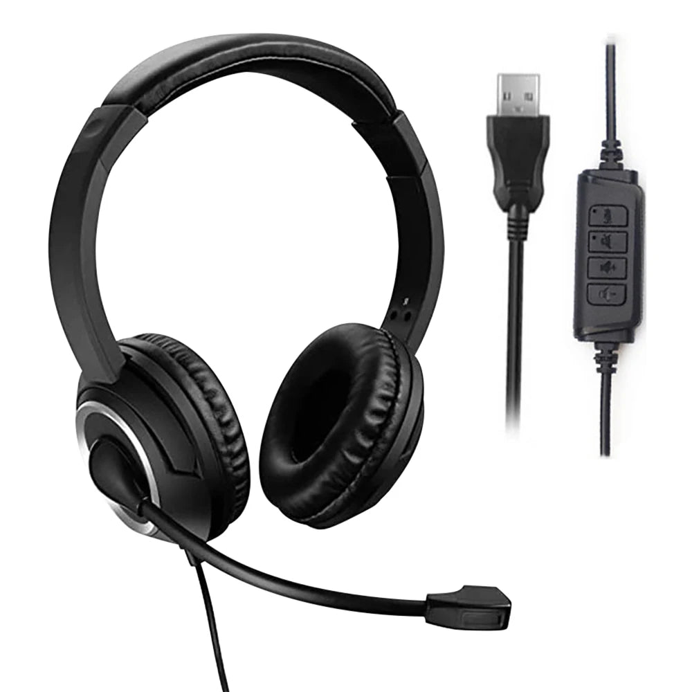 Wired USB Headset Call Center Headphones with Microphone Noise Cancelling Over Gaming Over-Ear Headsets for Computer PC Laptop - NJPH Best Selling 