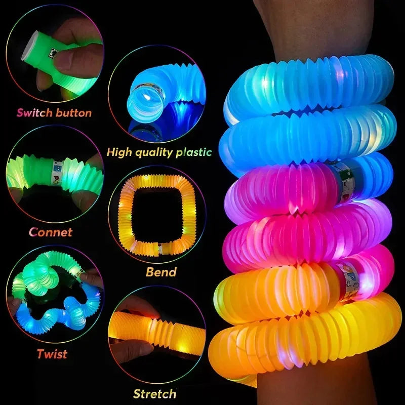 6/18/- pcs Pop Tubes Lighted LED Sensory Toys Pull Stretch Tube Toddlers Gifts Children's Luminous Popping Party Game Supplies - NJPH Best Selling 