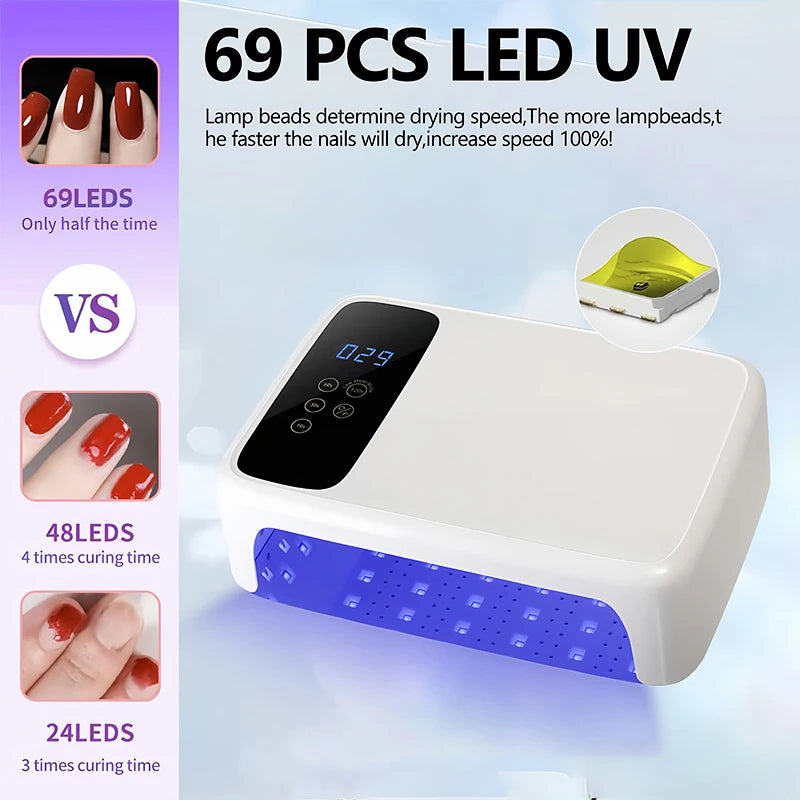 138W LED UV Nail Lamp 69LEDS Professional Powerful Gel Nail Dryer Nail Polish Curing Lamp For All Gel Nail Art Manicure Tools - NJPH Best Selling 