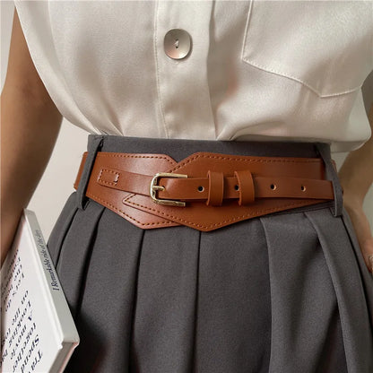 Women's Wide Waist Cincher Belt - Adjustable PU Leather Elastic Belt for Dresses, Coats & Outfits