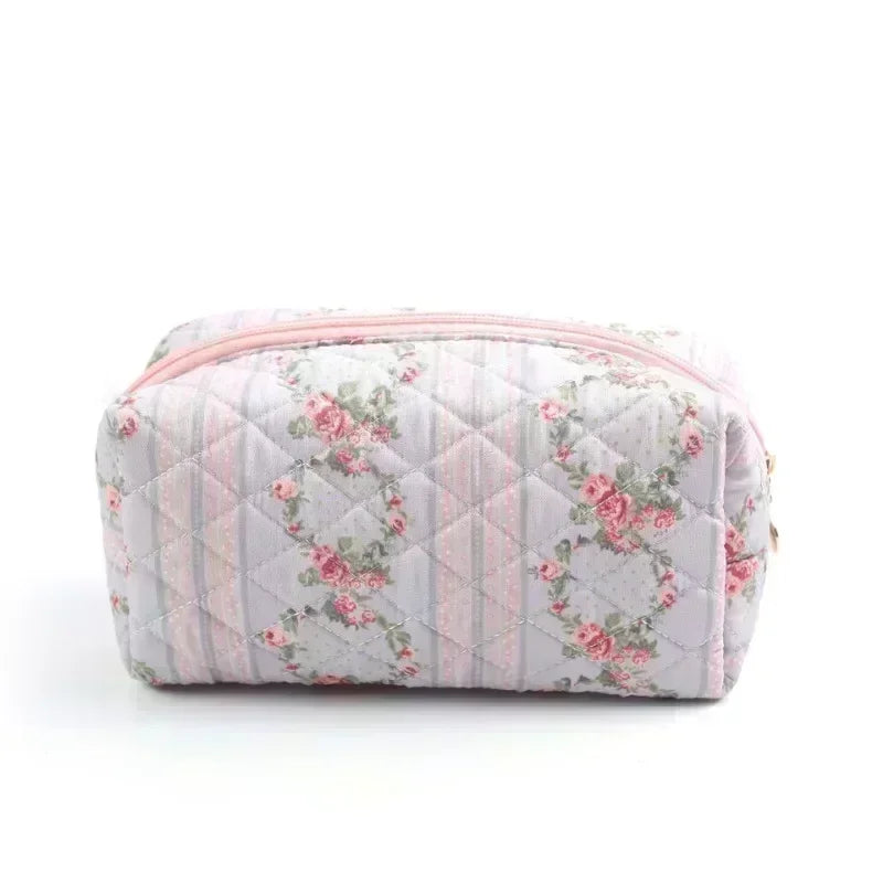 Storage Organizer Floral Puffy Quilted Makeups Bags Flower Printed Cosmetic Pouch Large Travel Cosmetics Bag Makeup Accessory - NJPH Best Selling 