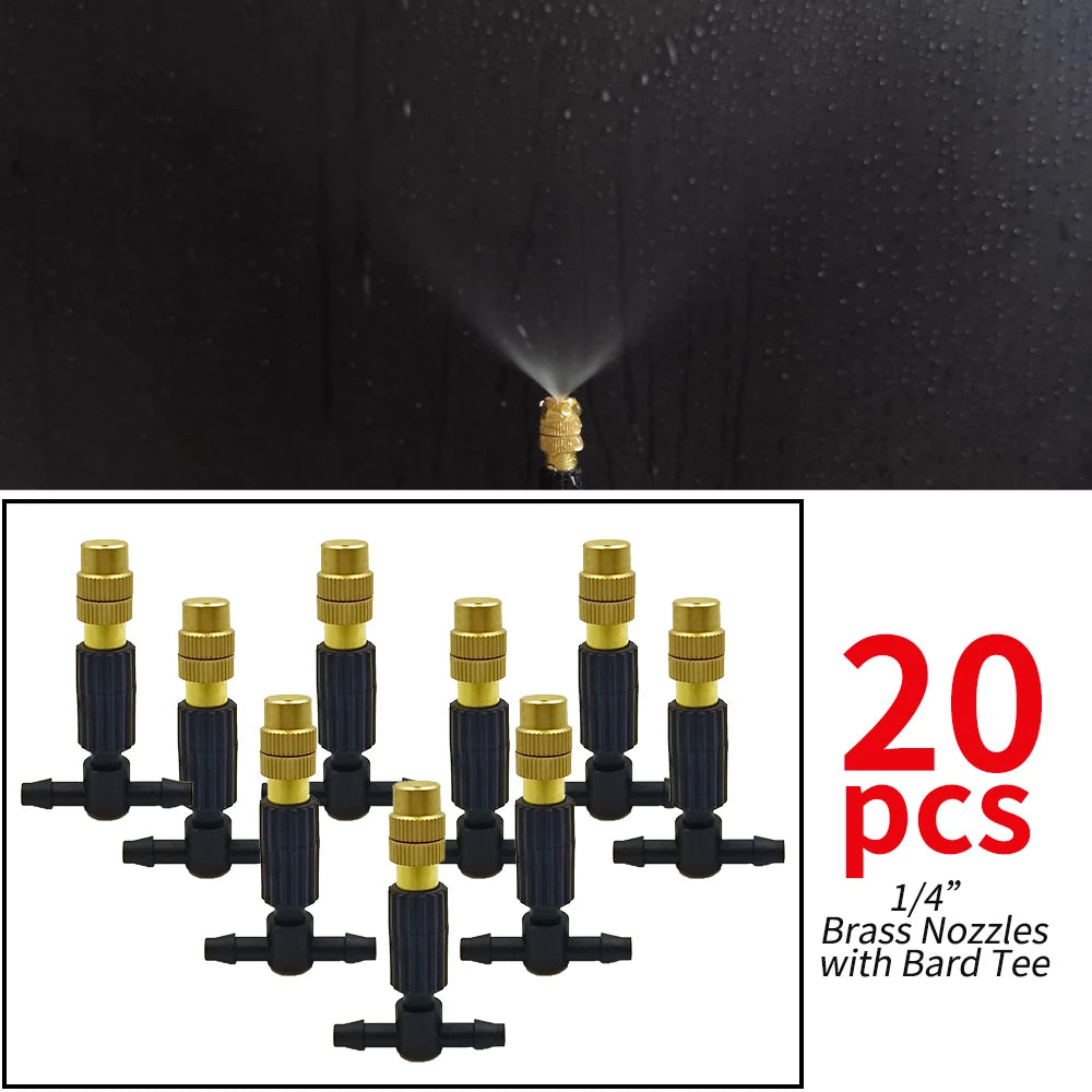 5M-30M Outdoor Misting Cooling System Garden Irrigation Watering 1/4'' Brass Atomizer Nozzles 4/7mm Hose for Patio Greenhouse - NJPH Best Selling 