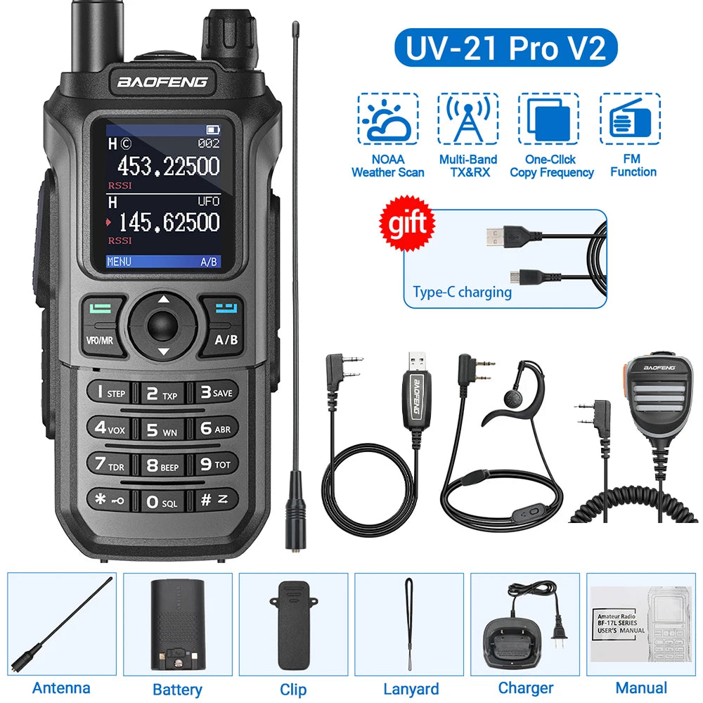 Baofeng UV-21 Pro V2 Wireless Copy Frequency Tri Band Powerful Waterproof Long Range UV-5R 22Pro S22 Type-C Two Way Radio - NJPH Best Selling 