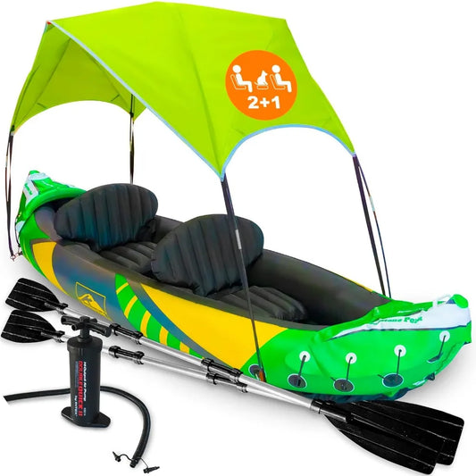 2 Person Inflatable Kayak with Exclusive Sun Canopy (Detachable) + Kayaks for Adults + 3rd Seat for Dog/Child - NJPH Best Selling 