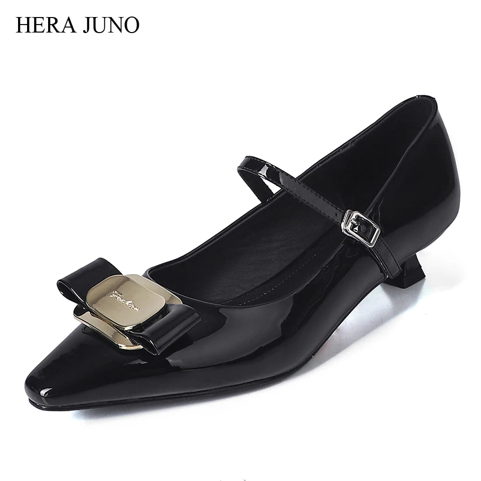 HERA JUNO Women's Square Toe Kitten Low Heel Dress Shoes for Women Mary Jane Dresst Shoe Womens Genuine Leather Patent Heels - NJPH Best Selling 