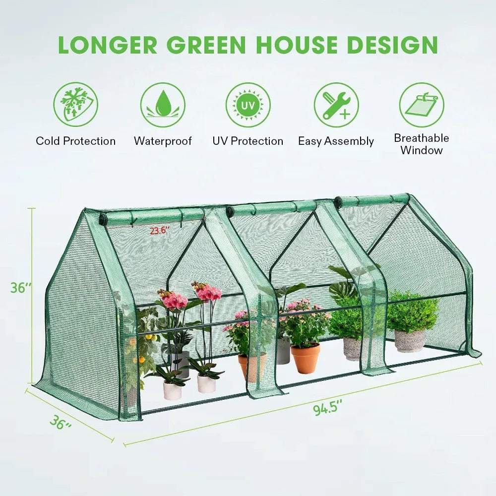 Greenhouse Garden Free Shipping PE Cover With Roll-up Zipper Door Portable Mini Greenhouse 94.5x36x36-Inch Tunnels Planting Home - NJPH Best Selling 