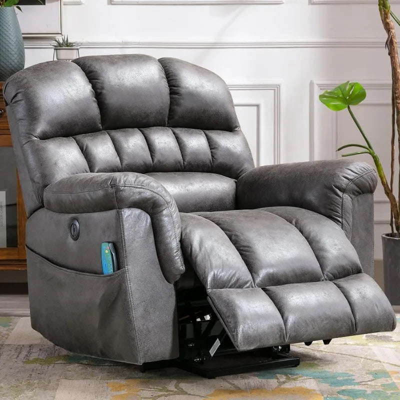 Large Power Lift Recliner Chairs with Massage and Heat for Elderly Big People, Heavy Duty Electric Faux Leather Reclining Chairs