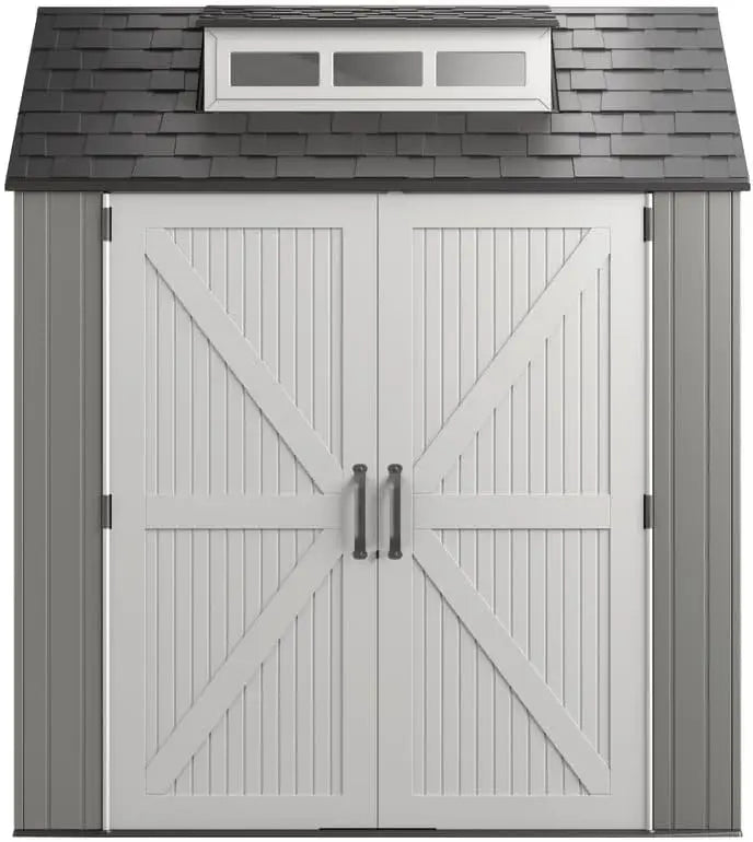 Rubbermaid Resin Outdoor Storage Shed With Floor (7 x 7 Ft), Weather Resistant, Gray, Organization for Home/Backyard/Garden Tool - NJPH Best Selling 