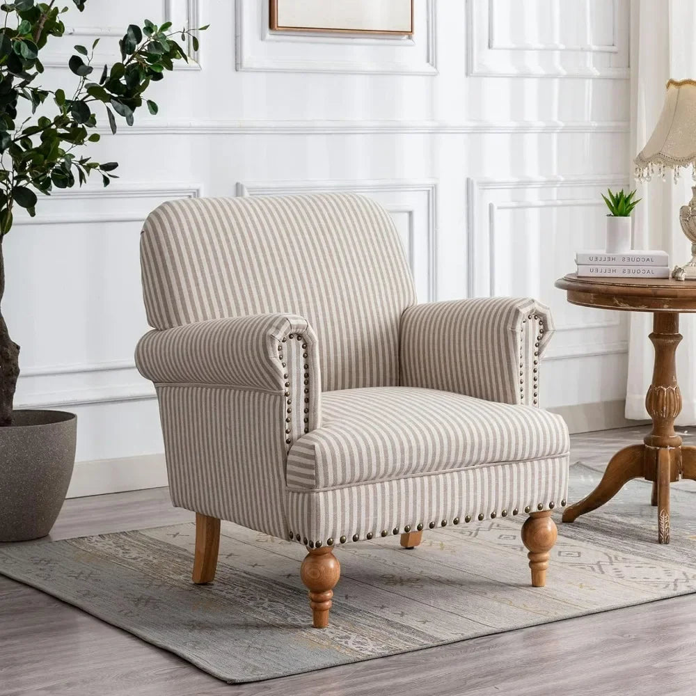 Linen Accent Chairs, Set Of 2 With Nailhead Trim & Wood Legs Comfy Upholstered ,living Room Chairs