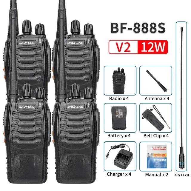 2/4PCS Baofeng BF-888S 12W Walkie Talkie Dual Band Portable Long Range Standby UHF 400-470MHz USB Ham Two Way Radio for Hunting - NJPH Best Selling 