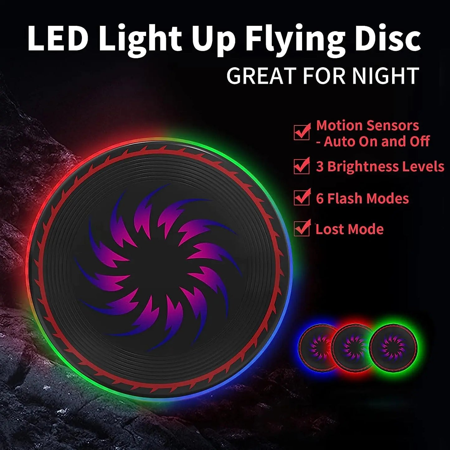 Flying Disc LED Light Up Glow in The Dark 175g Rechargeable Camping Gift for Men/Boys/Teens/Kids Ultimate Standard