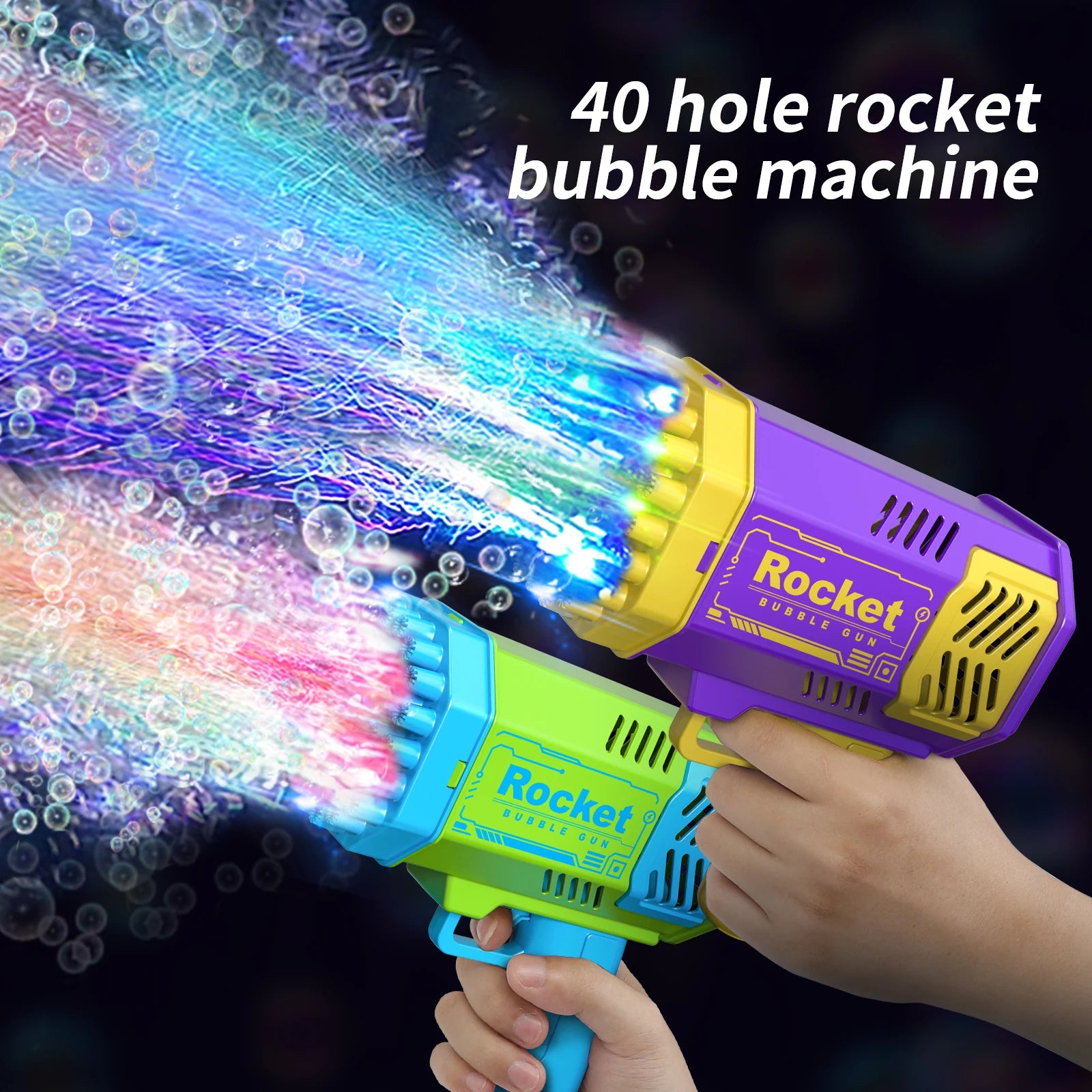 One Pack Of Children's 40 Holes Rocket Launcher Handheld Portable Electric Automatic Bubble Gun LED Light For Boys And Girls - NJPH Best Selling 