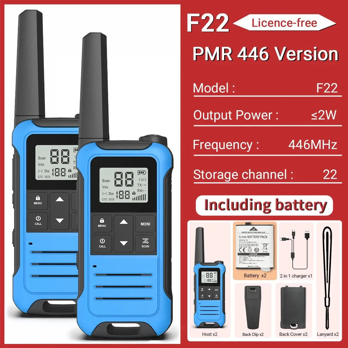 2pcs Baofeng F22 Mini Walkie Talkie PMR FRS Long Range Rechargable Portable Kids Two Way Radio Type-C Charger for Camping Trip - NJPH Best Selling 