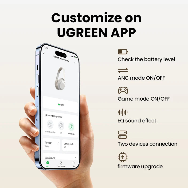 UGREEN HiTune Max5 Hybrid Active Noise Cancelling Earphone Wireless Over Ear Bluetooth Headphones 90H Playtime Hi-Res Audio LDAC - NJPH Best Selling 