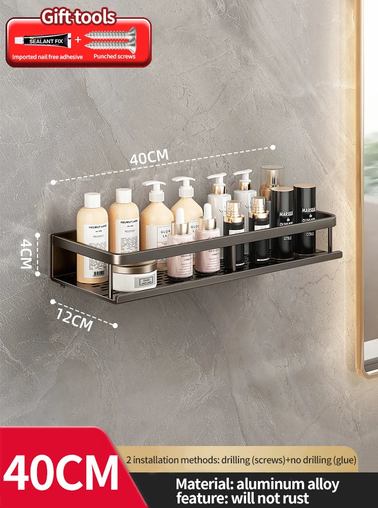 Punch-free bathroom rack bathroom shelf toilet space aluminum no drill hanging rack bathroom organizer hang on the wall - NJPH Best Selling 