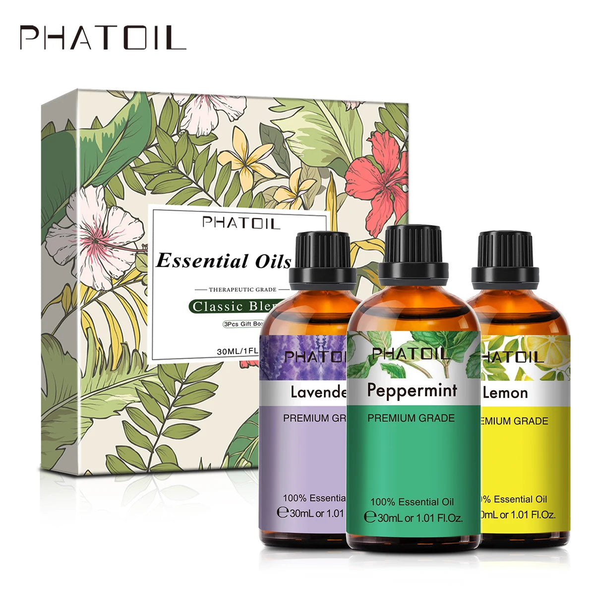 PHATOIL 3pcs Essential Oils Set for Humidifier 30ml Lavender Lemon Peppermint Aromatic Diffuser Oil for Home Candles Soap Making - NJPH Best Selling 