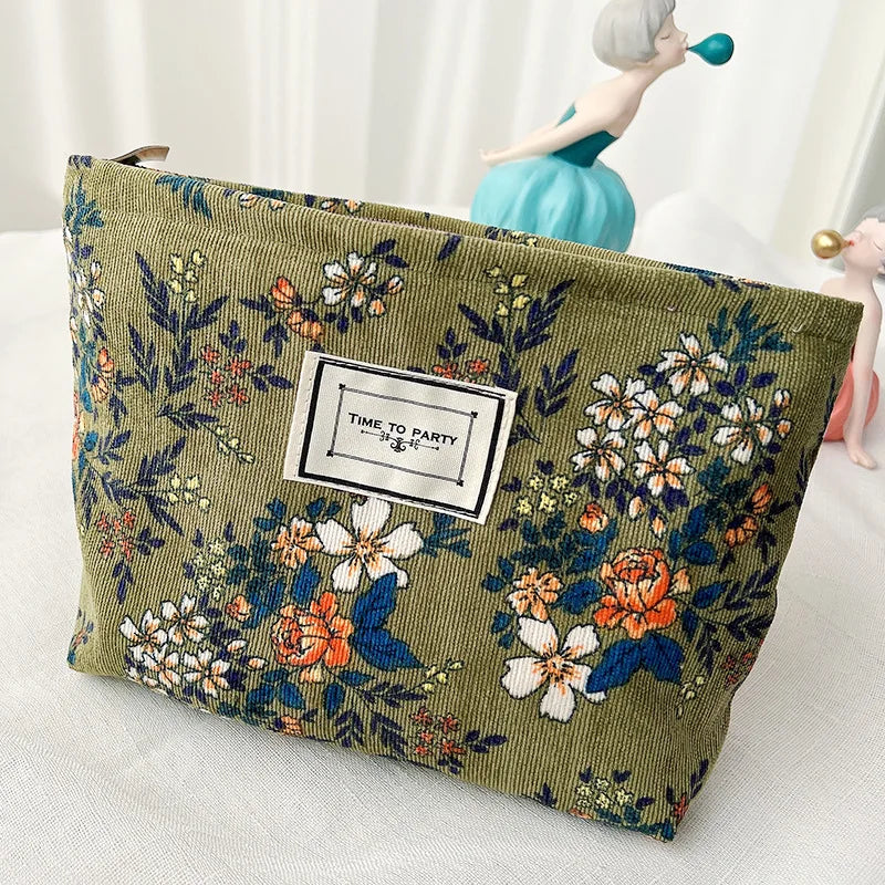 Corduroy Embroidery Cosmetic Bag Clutch Bag Large Makeup Organizer Bags Korean Cosmetic Pouch Women Cute Toiletry Beauty Case - NJPH Best Selling 