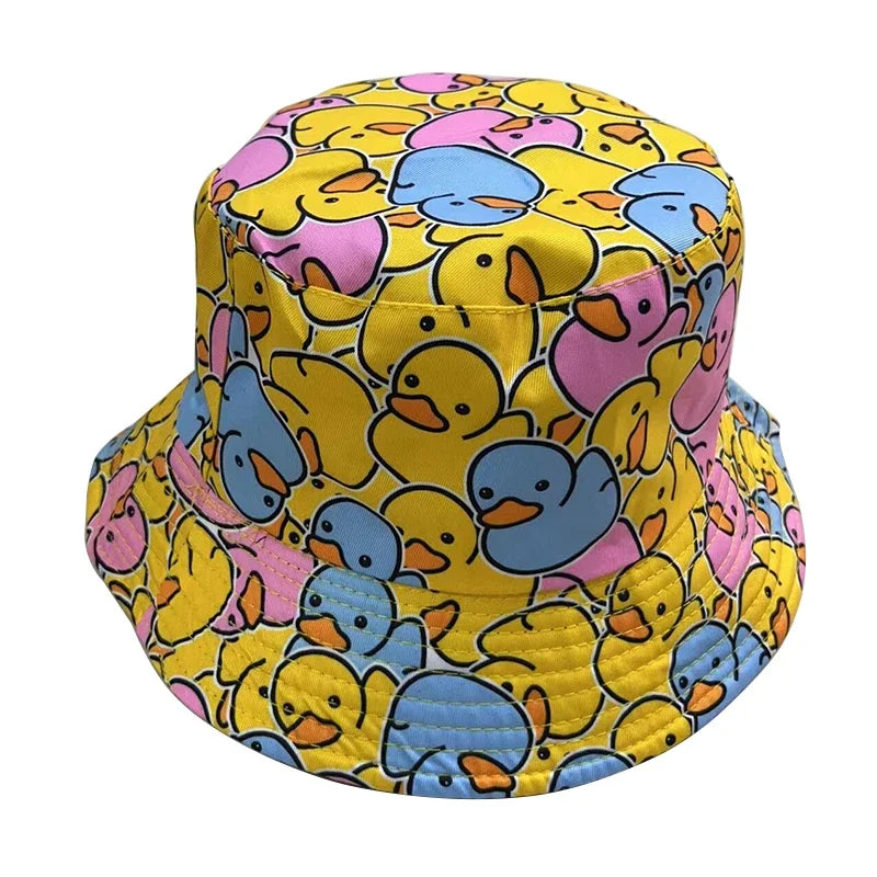 Summer Sun Hat Reversible Yellow Duck Bucket Hat for Men Women Cotton Bob Panama Girls Beach Travel Outdoor Fisherman Hat - NJPH Best Selling 