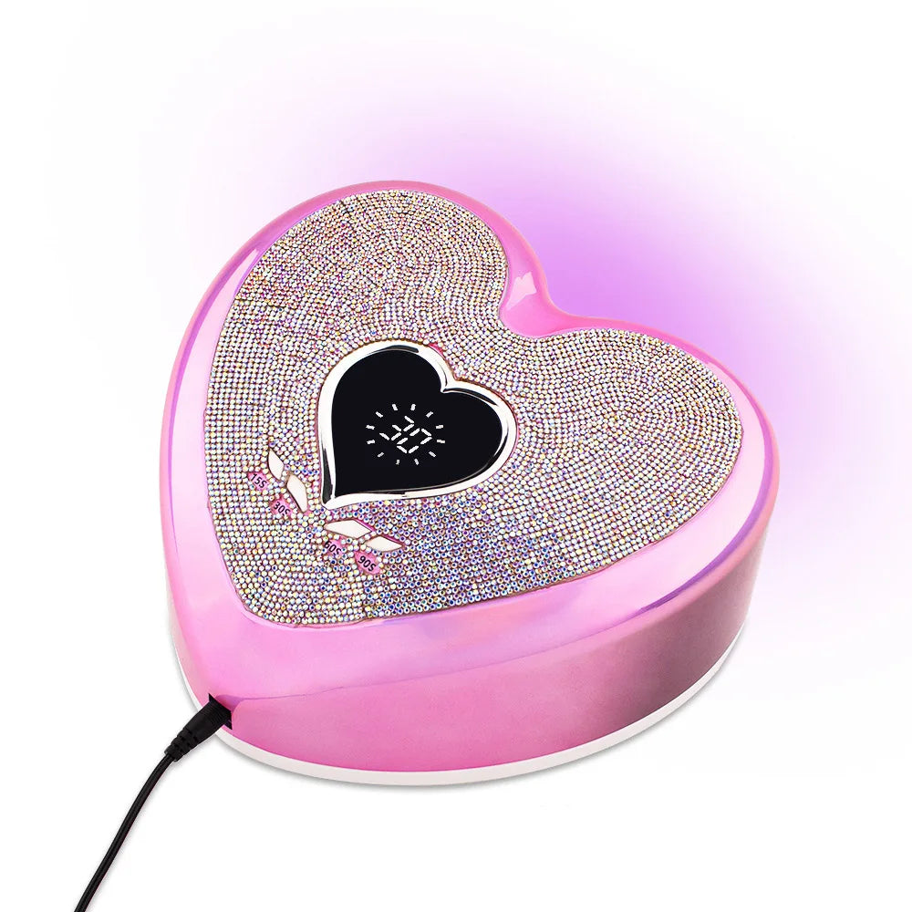 96W Nail Dryer Lamp with Rhinestone Nail Gel Dryer Pedicure Machine LED light for Nails Heart Shaped Nail Drill and UV Lamp Set - NJPH Best Selling 