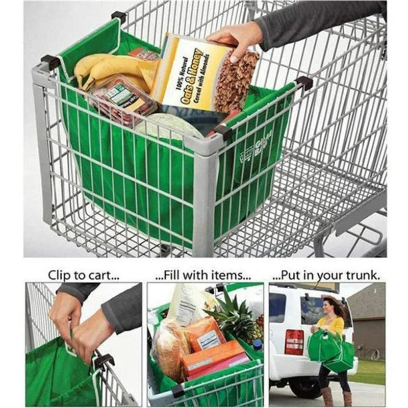 Green Color Supermarket Stroller Shopping Bag Non-Woven Handbag Environmentally Friendly Folding Buggy Bag - NJPH Best Selling 