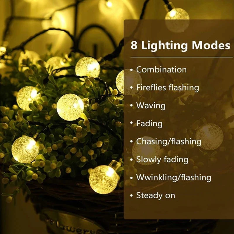 Solar Crystal Globe LED String Lights 60 LED 8 Lighting Modes IP65 Fairy Light Christmas Garland For Garden Party Decor 1pc/2pcs - NJPH Best Selling 