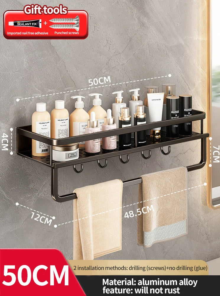 Punch-free bathroom rack bathroom shelf toilet space aluminum no drill hanging rack bathroom organizer hang on the wall - NJPH Best Selling 