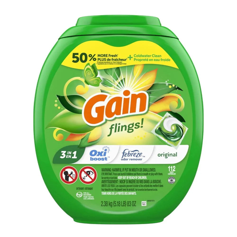 Gain Flings Laundry Detergent Soap Pacs, 112 Ct, Original Scent - NJPH Best Selling 