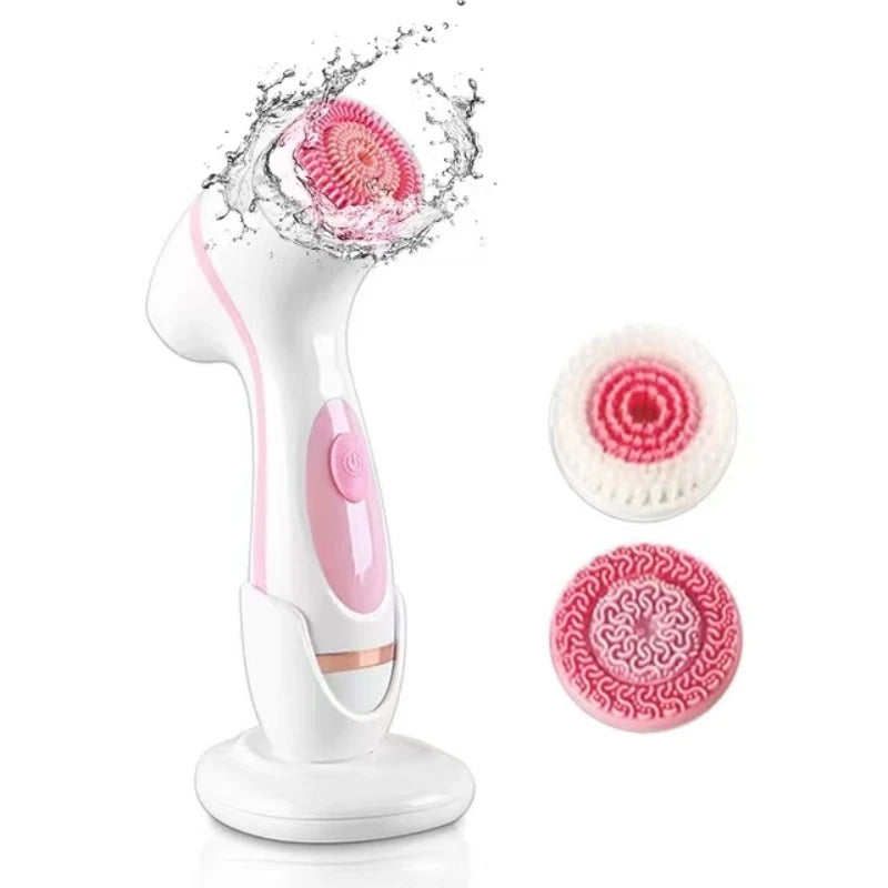 Facial Cleansing Brush 3 in 1 Electric Exfoliating Spin Cleanser Device Rechargeable Waterproof Rotating Spa Massager Machine - NJPH Best Selling 