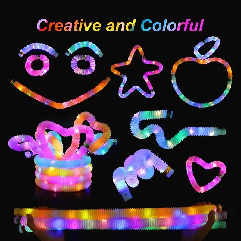 6/18/- pcs Pop Tubes Lighted LED Sensory Toys Pull Stretch Tube Toddlers Gifts Children's Luminous Popping Party Game Supplies - NJPH Best Selling 