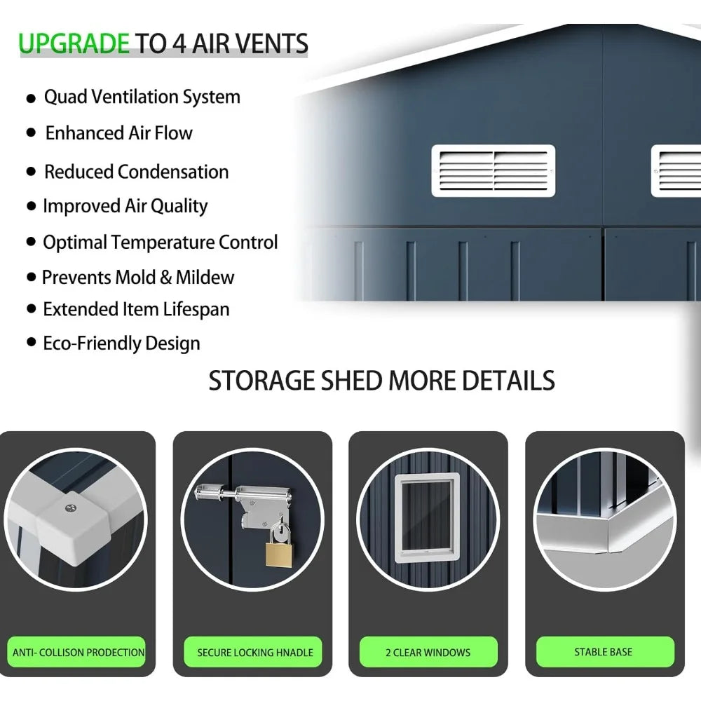 10X12X7.5 FT Outdoor Steel Storage Shed with Lockable Doors, Ideal for Garden, Backyard, and Patio Utility and Tool Storage - NJPH Best Selling 