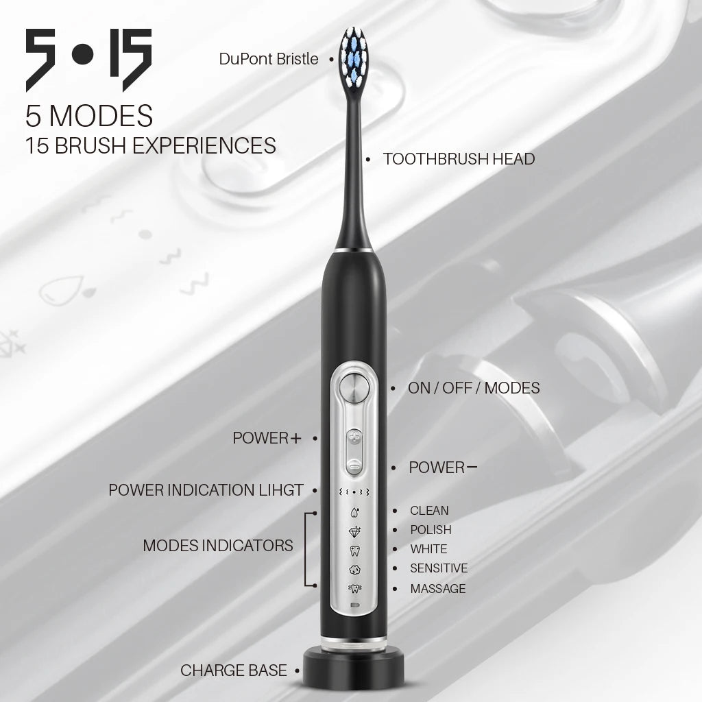 SUBORT Super Sonic Electric Toothbrushes for Adults Kid Smart Timer Whitening Toothbrush IPX7 Waterproof Replaceable Heads Set - NJPH Best Selling 