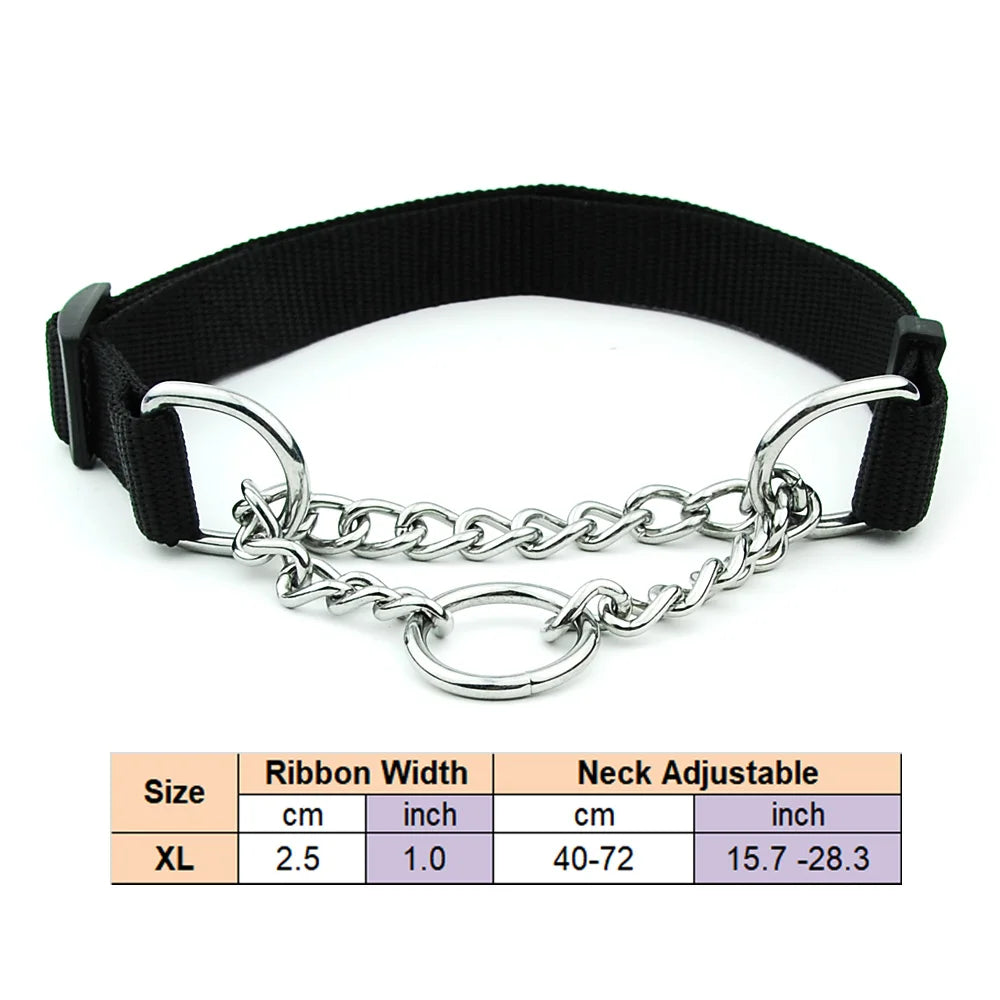 Adjustable Collar for Large Dogs Nylon Pet Dog Slip Pinch Collar Dog Training Accessories Dog Collar with Welded Link Chain - NJPH Best Selling 