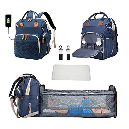 3 In 1 Diaper Bag Backpack Foldable Baby Bed Waterproof Travel Bag with USB Charge Diaper Bag Backpack with Changing Bed 3 types - NJPH Best Selling 