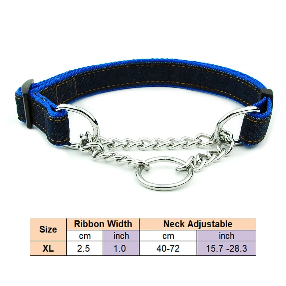 Adjustable Collar for Large Dogs Nylon Pet Dog Slip Pinch Collar Dog Training Accessories Dog Collar with Welded Link Chain - NJPH Best Selling 