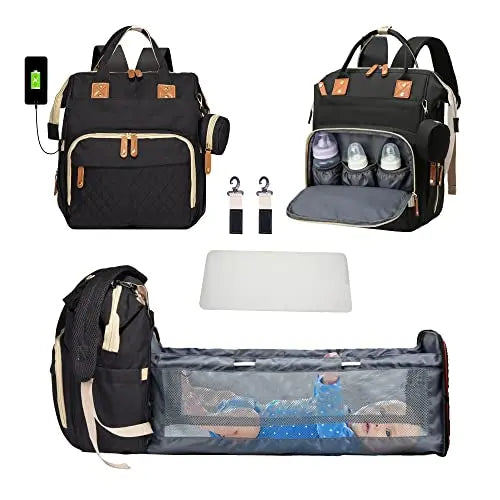 3 In 1 Diaper Bag Backpack Foldable Baby Bed Waterproof Travel Bag with USB Charge Diaper Bag Backpack with Changing Bed 3 types - NJPH Best Selling 