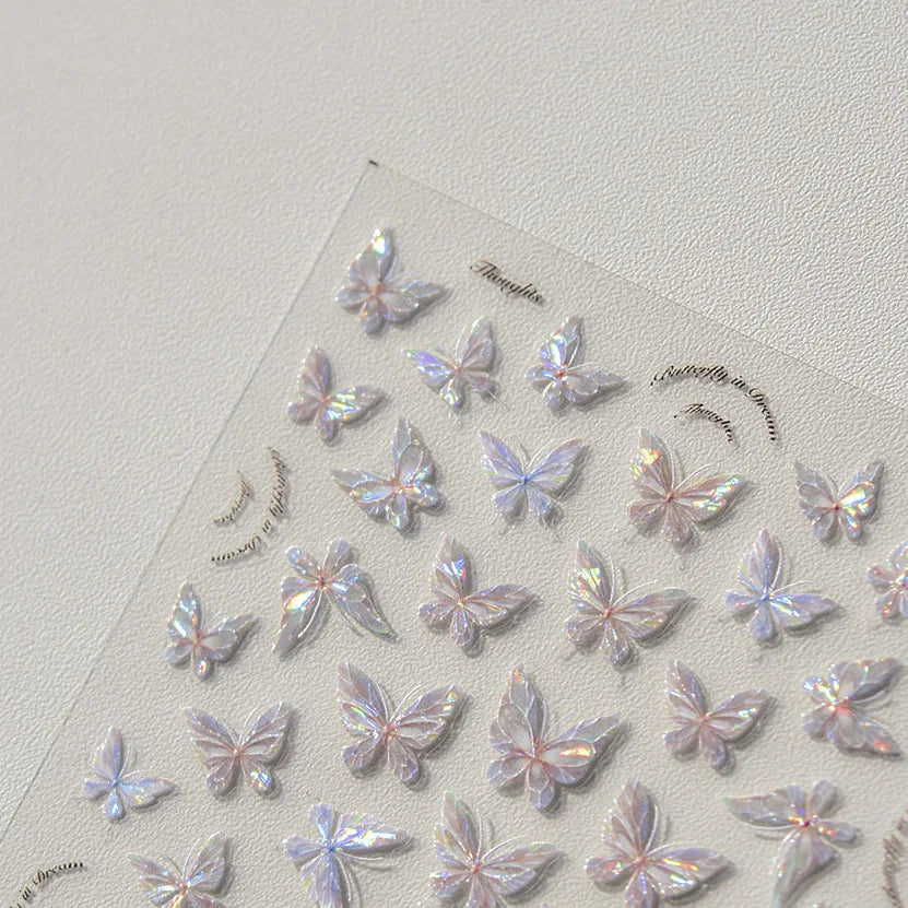 Pink Shining Aurora Shell Butterfly Nail Stickers 3D Nail Art Design Decoration Decals DIY Manicure High Quality - NJPH Best Selling 