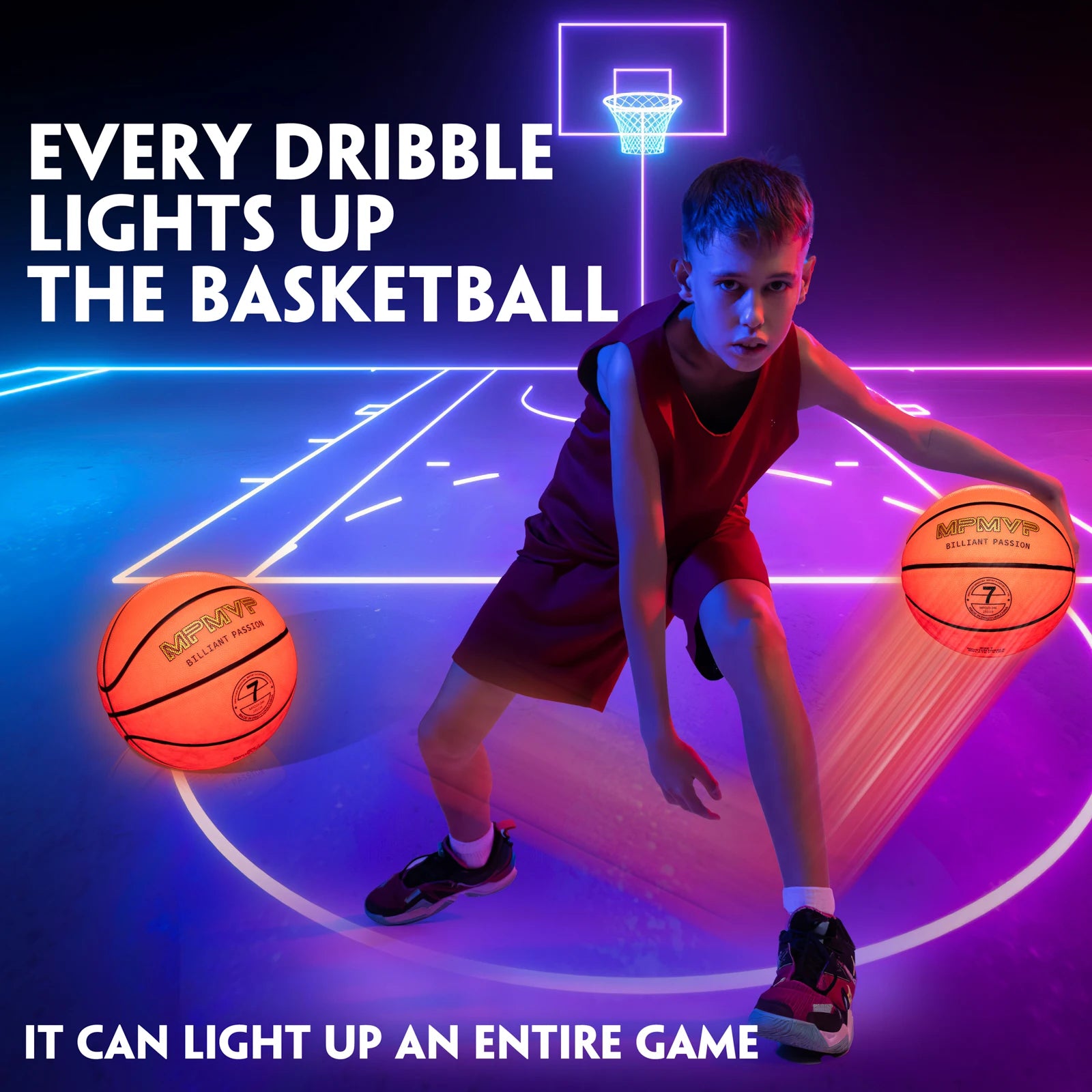 MPMVP Light Up Basketball - Size 7 - Glow in The Dark - Rechargeable - Perfect for Athletes, Kids, and Basketball Lovers - NJPH Best Selling 