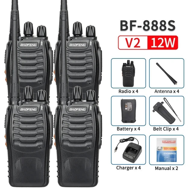 2/4PCS Baofeng BF-888S 12W Walkie Talkie Dual Band Portable Long Range Standby UHF 400-470MHz USB Ham Two Way Radio for Hunting - NJPH Best Selling 